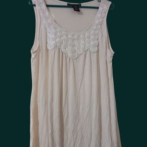 White Sleeveless Top with Embroidered Neckline